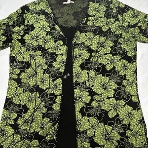 Lara Women's Fashion Green & Black Blouse Size 1x Diamond Details